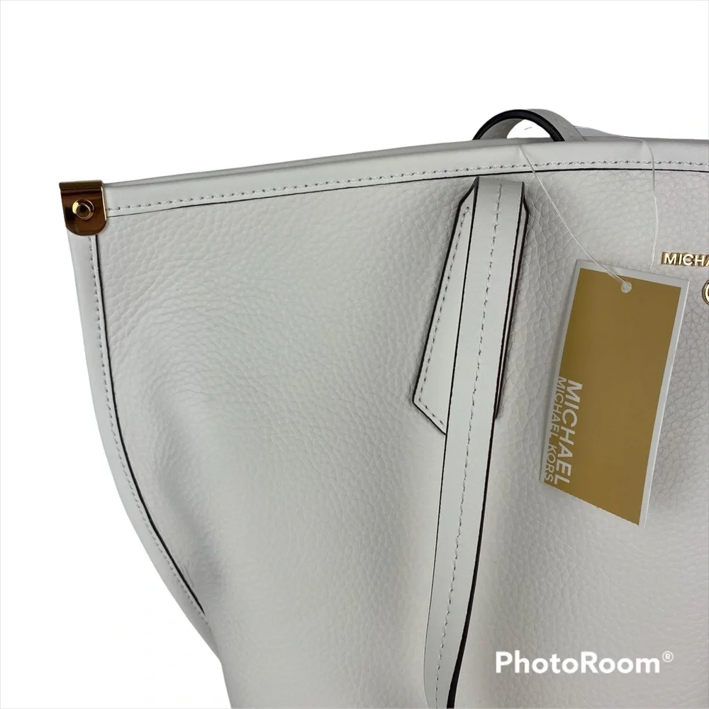 NWT Michael Kors Jane Pebble Leather Large Tote And Wallet Optic White - Picture 4 of 11
